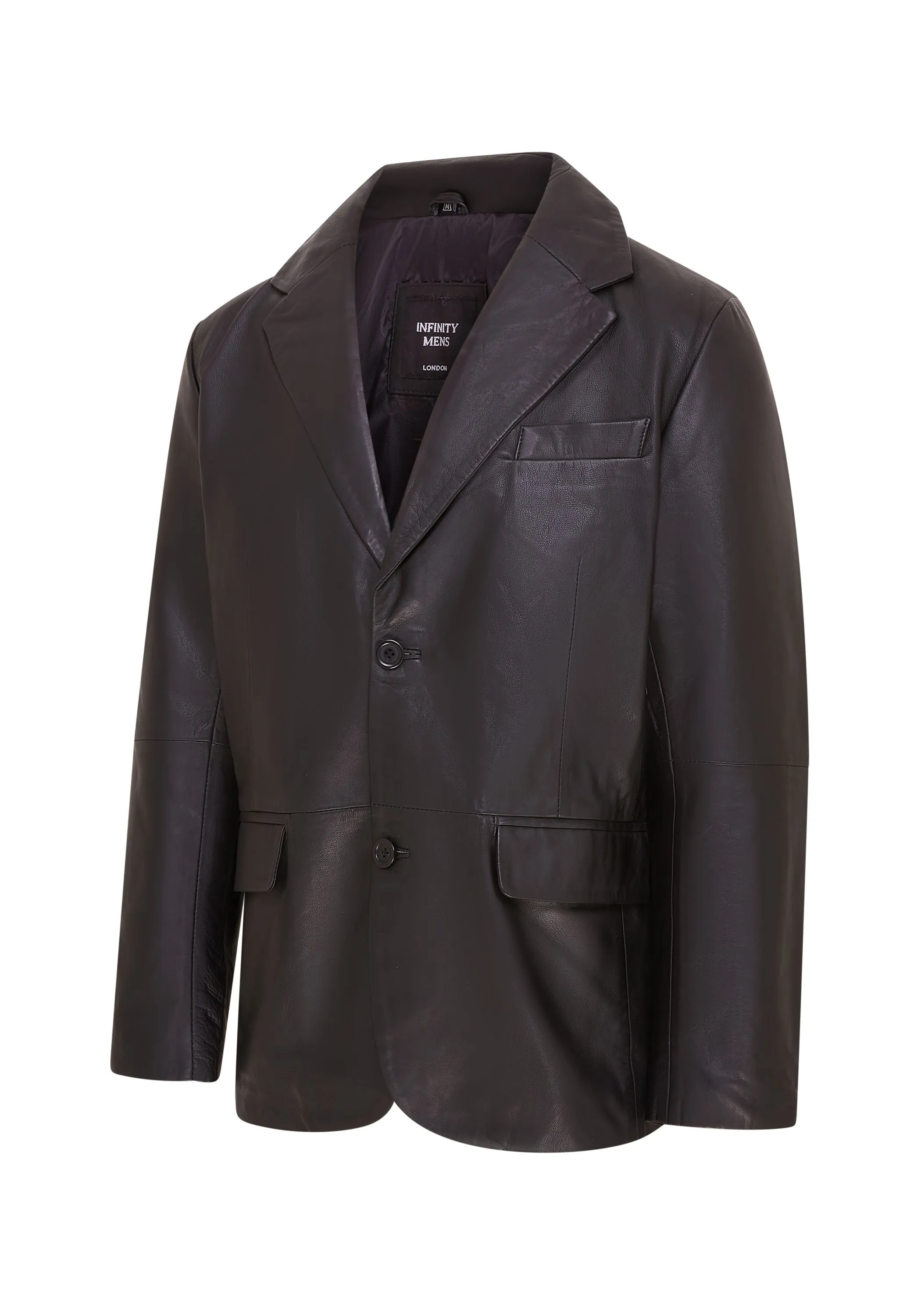 Men's 2 Button Black Leather Blazer Jacket - Bergen