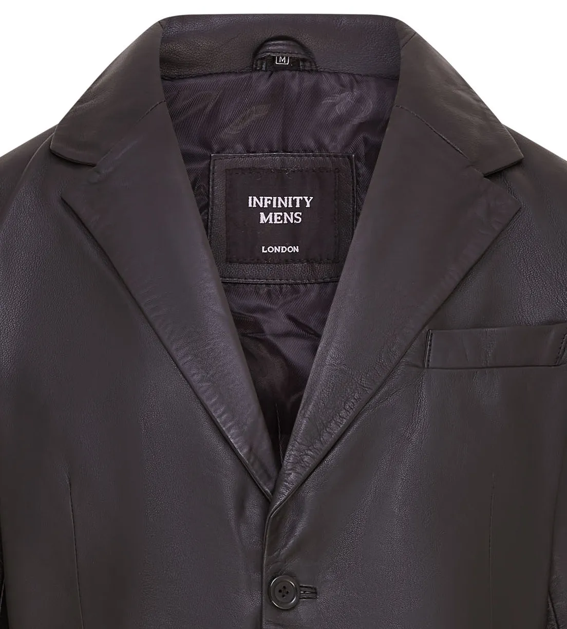 Men's 2 Button Black Leather Blazer Jacket - Bergen