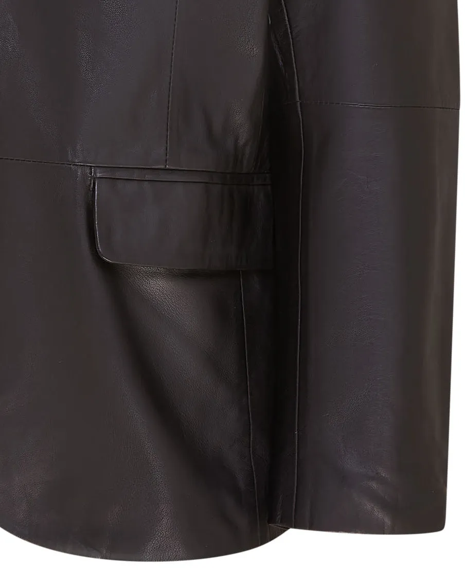 Men's 2 Button Black Leather Blazer Jacket - Bergen