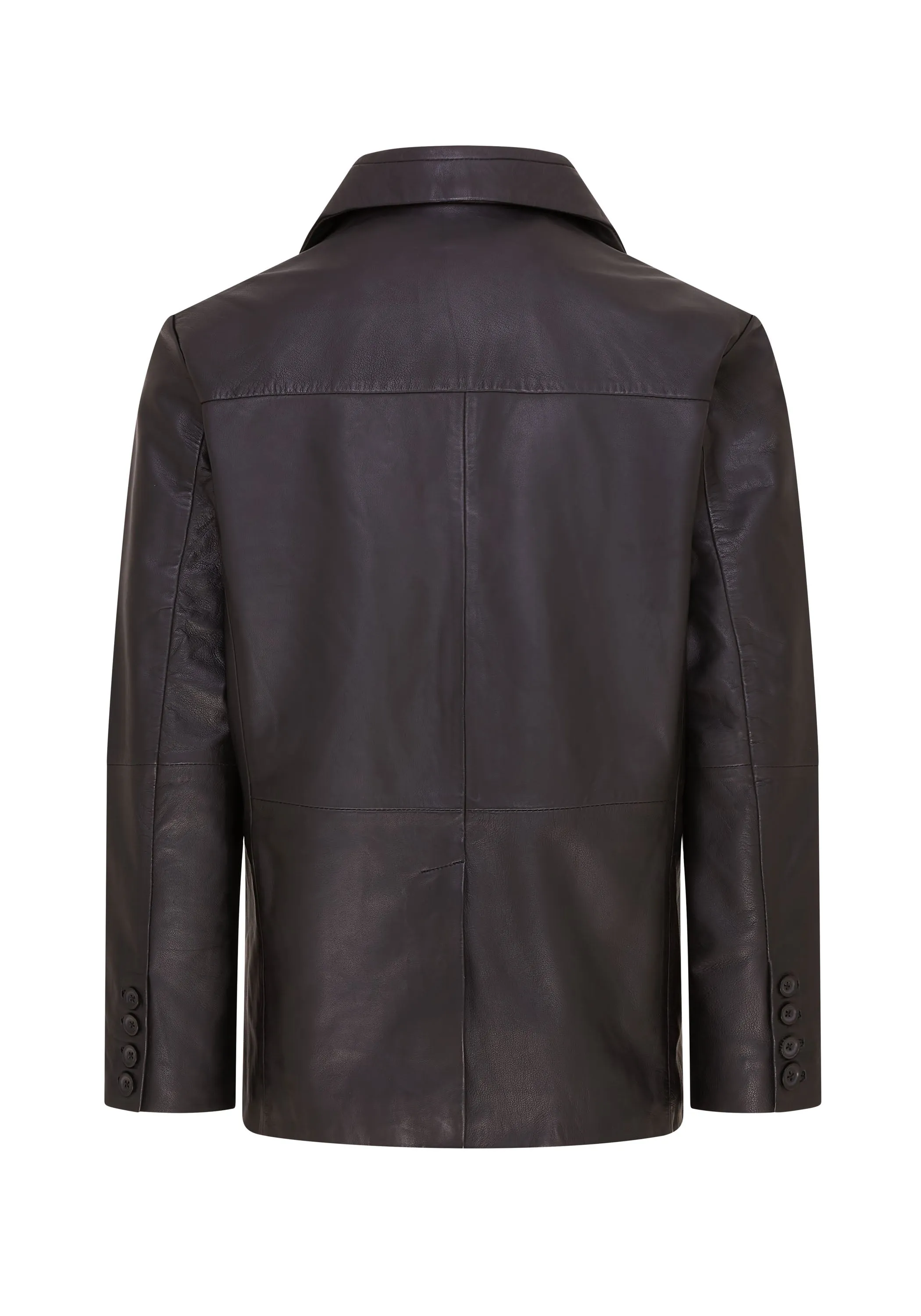 Men's 2 Button Black Leather Blazer Jacket - Bergen