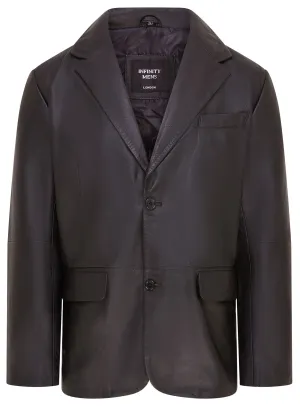 Men's 2 Button Black Leather Blazer Jacket - Bergen