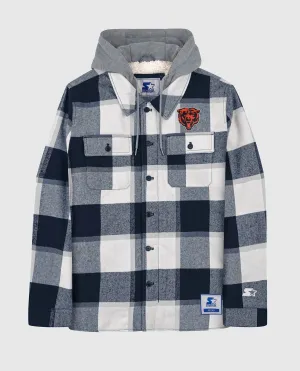Men's Chicago Bears The Big Joe Sherpa Lined Plaid Starter Jacket In Navy
