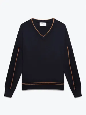 Men's Clarence V Neck Jumper In Navy