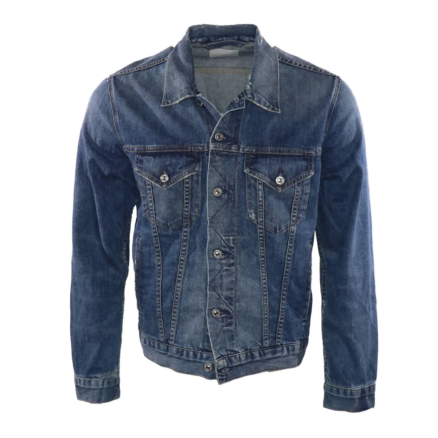 Men's Distressed Denim Jacket In Denim Blue