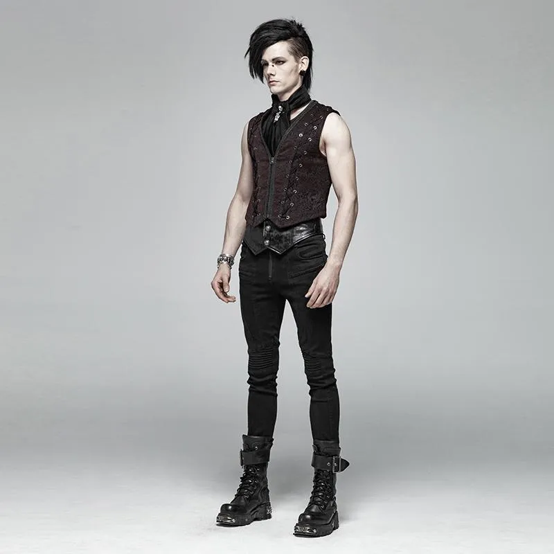 Men's Front Zipper Lace-Up Jacquard Steampunk Vest