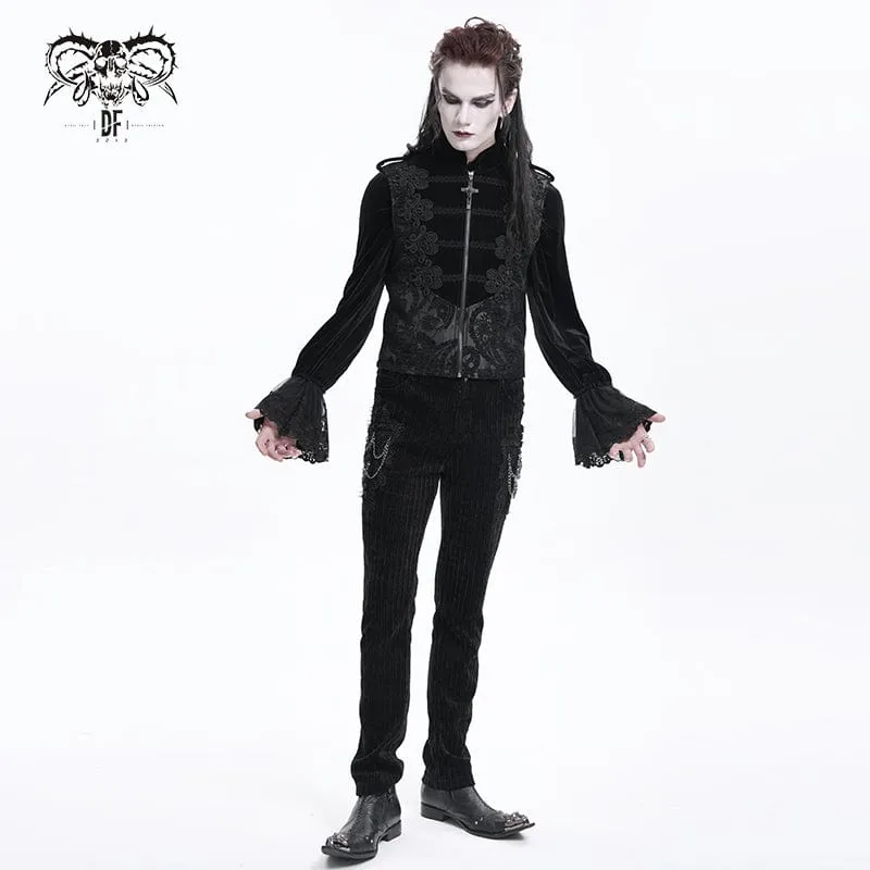 Men's Gothic Floral Crochet Zip Vest