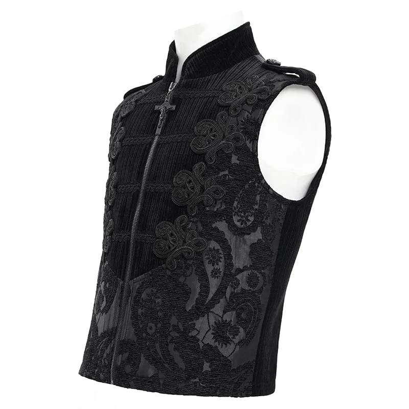 Men's Gothic Floral Crochet Zip Vest