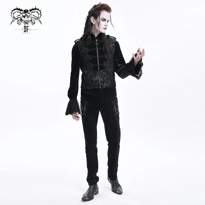 Men's Gothic Floral Crochet Zip Vest