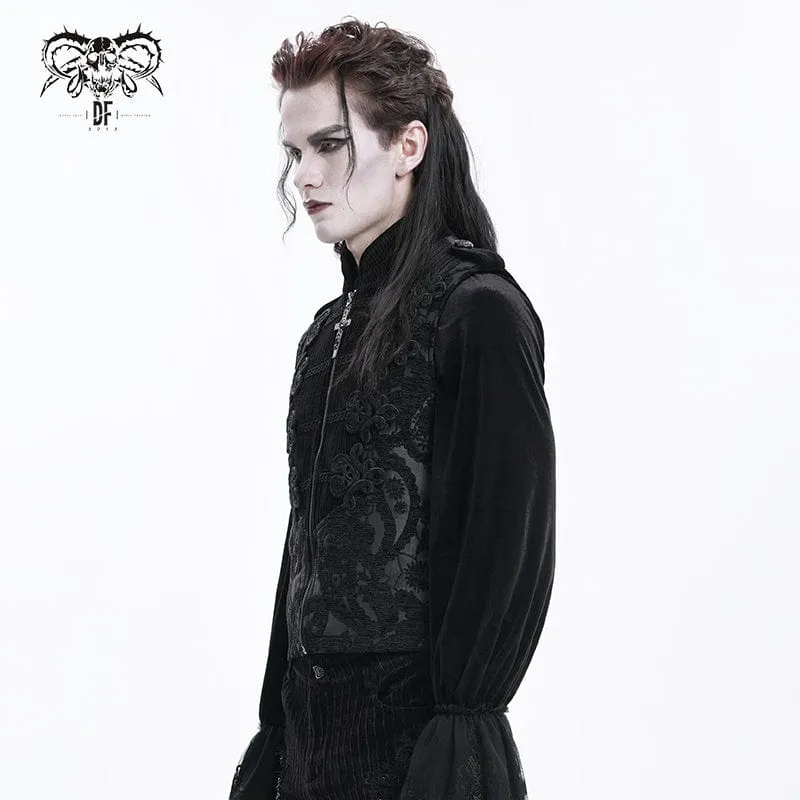 Men's Gothic Floral Crochet Zip Vest