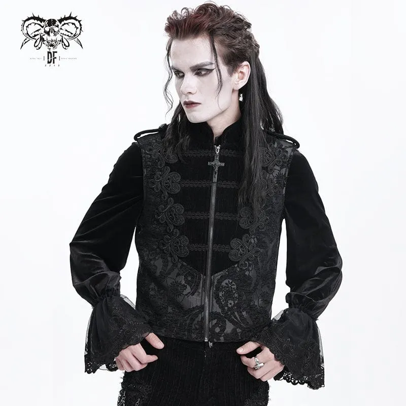 Men's Gothic Floral Crochet Zip Vest