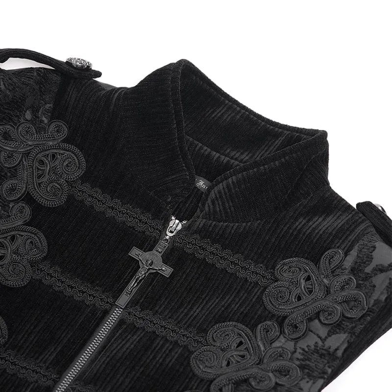Men's Gothic Floral Crochet Zip Vest