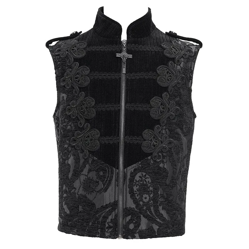 Men's Gothic Floral Crochet Zip Vest