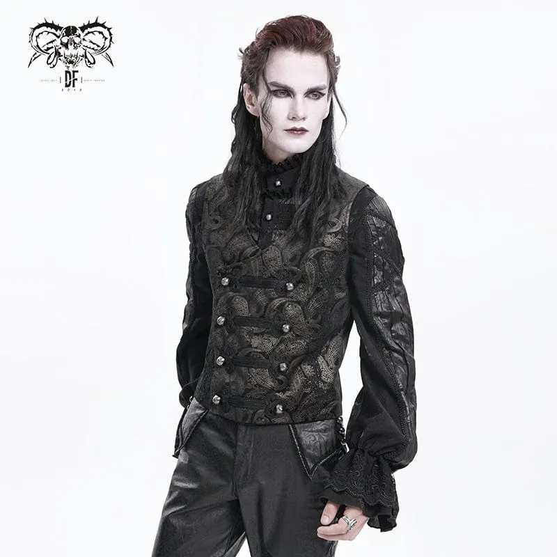 Men's Gothic Floral Studs Buckle-up Waistcoat Gloden