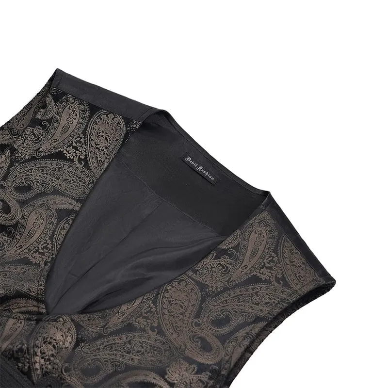 Men's Gothic Floral Studs Buckle-up Waistcoat Gloden