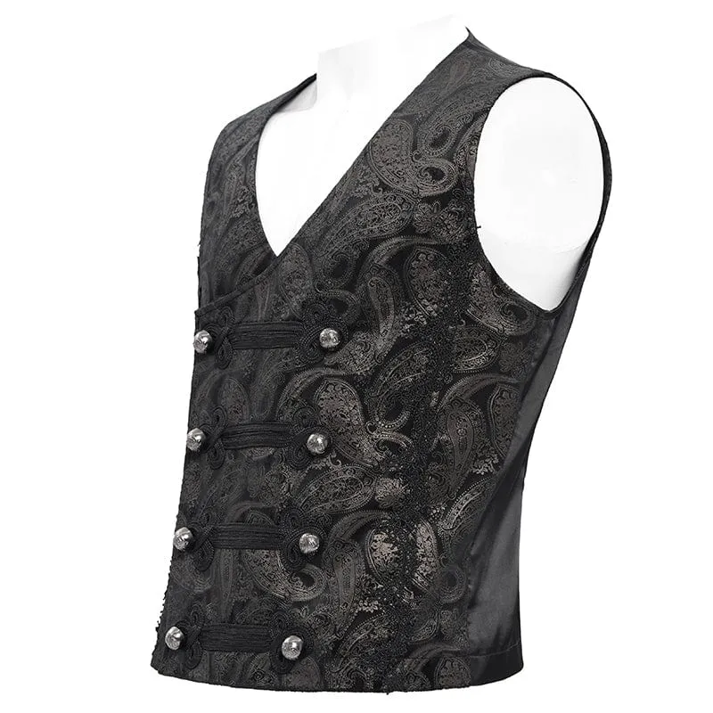 Men's Gothic Floral Studs Buckle-up Waistcoat Gloden
