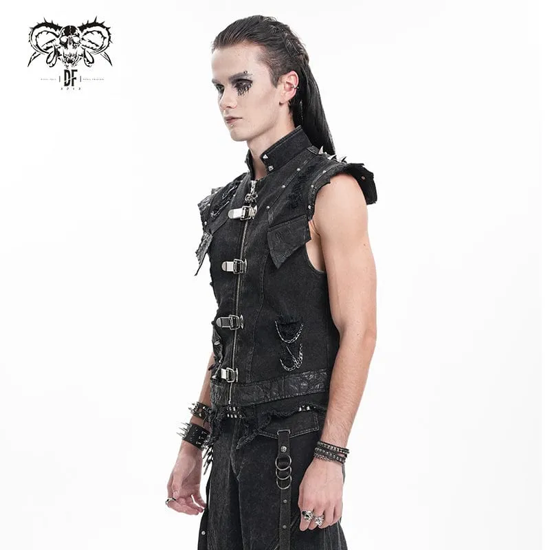 Men's Gothic Rivets Chain Rings Vest