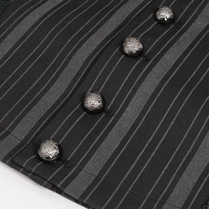 Men's Gothic Stripes Waistcoat Black with Detachable Swallow Tail