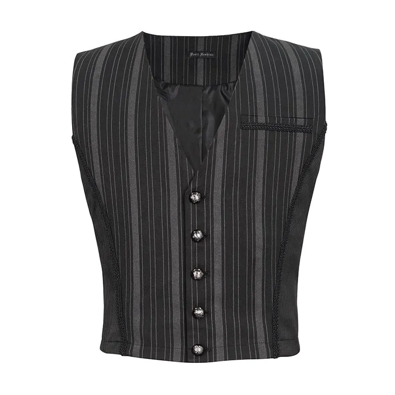 Men's Gothic Stripes Waistcoat Black with Detachable Swallow Tail
