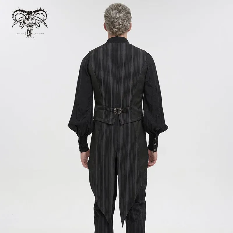 Men's Gothic Stripes Waistcoat Black with Detachable Swallow Tail