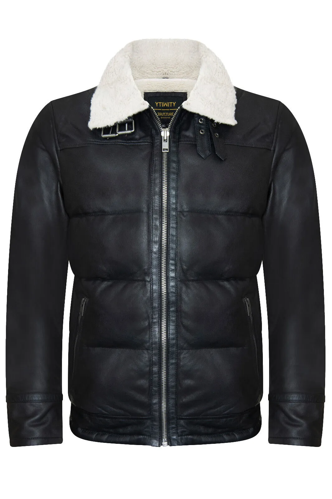 Men's Leather Quilted Biker Puffer Jacket - BrasÃ­lia