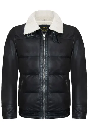 Men's Leather Quilted Biker Puffer Jacket - BrasÃ­lia