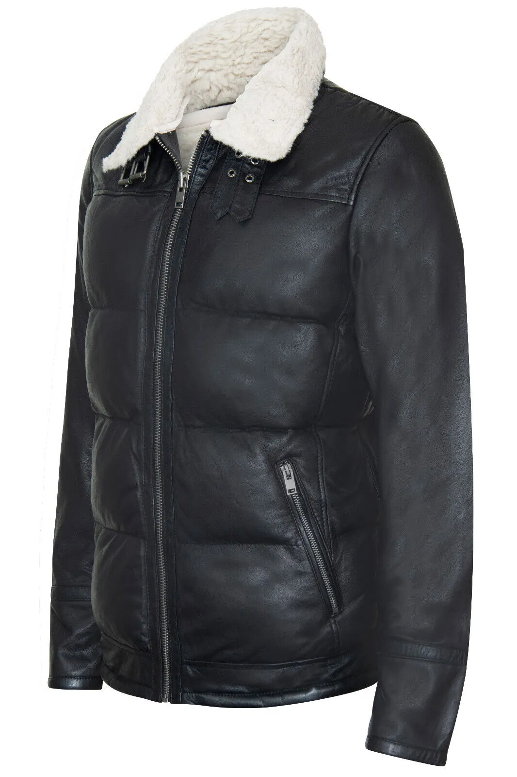 Men's Leather Quilted Biker Puffer Jacket - BrasÃ­lia