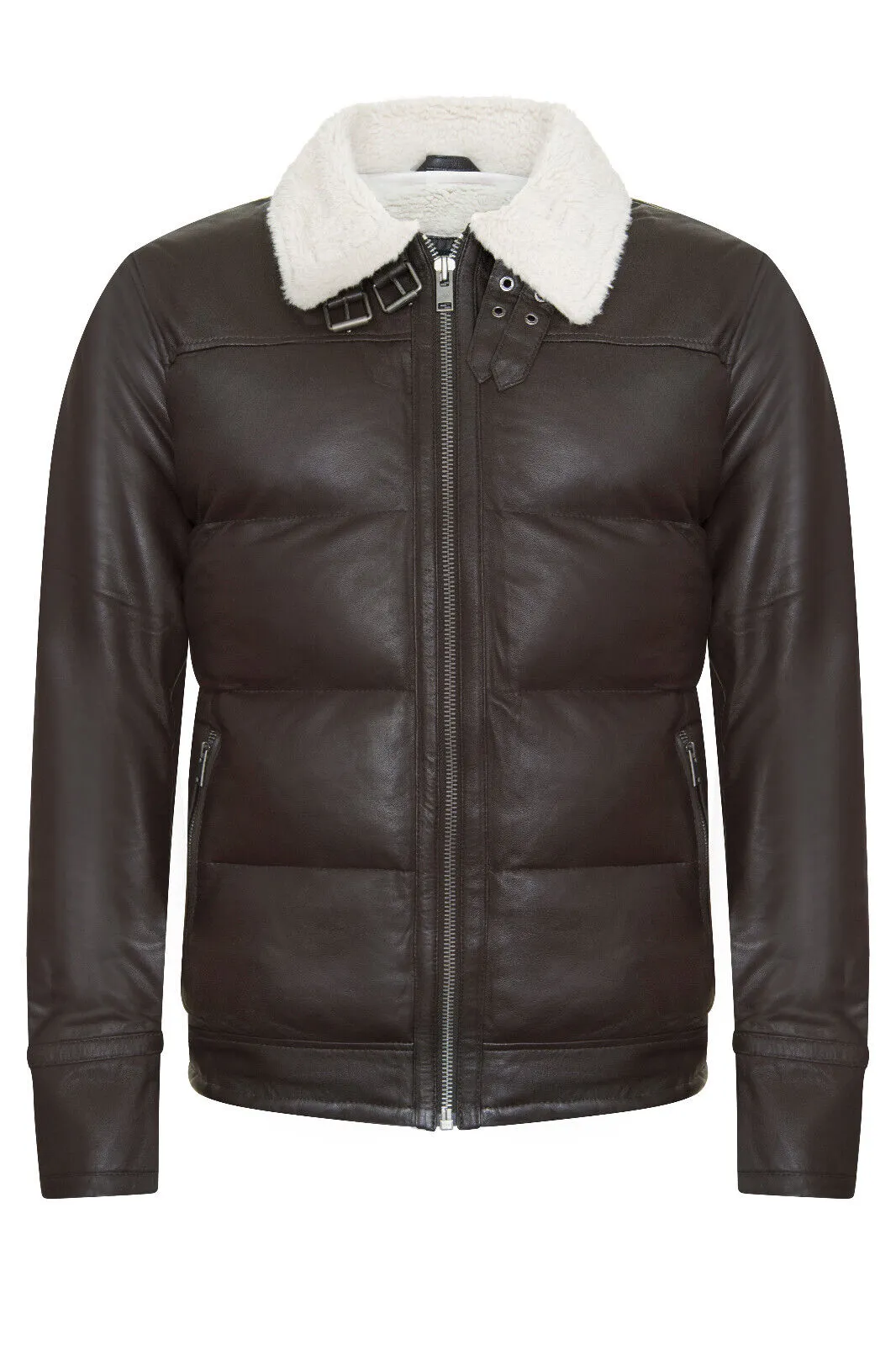 Men's Leather Quilted Biker Puffer Jacket - BrasÃ­lia