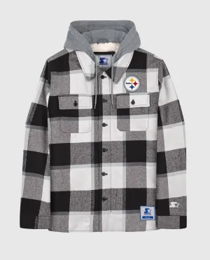 Men's Pittsburgh Steelers The Big Joe Sherpa Lined Plaid Starter Jacket In Black