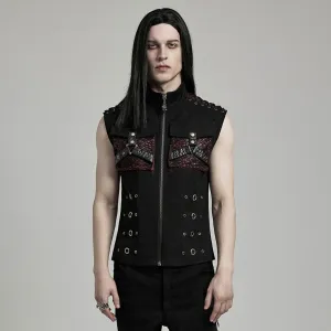 Men's Punk Faux Leather Big-pocket Black Red Vest