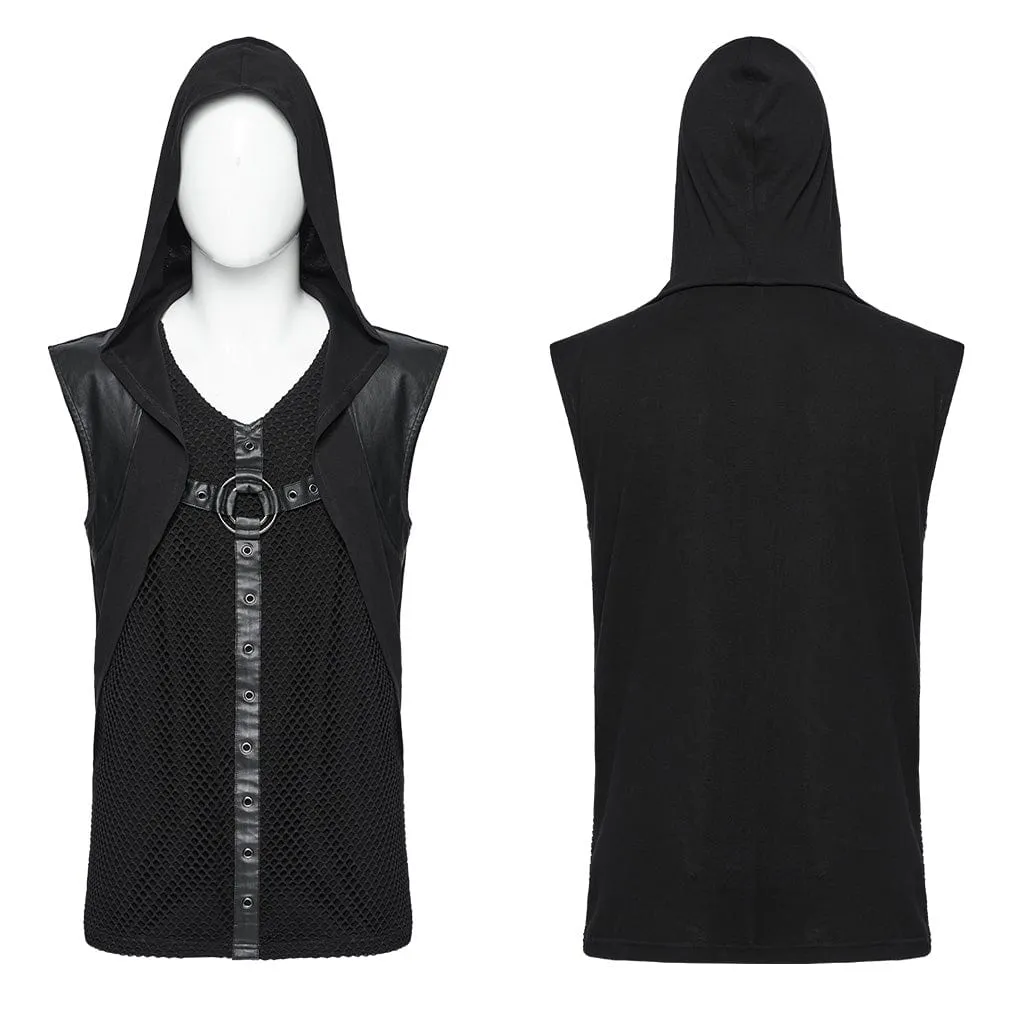 Men's Punk Mesh Eyelets Vest with Hood