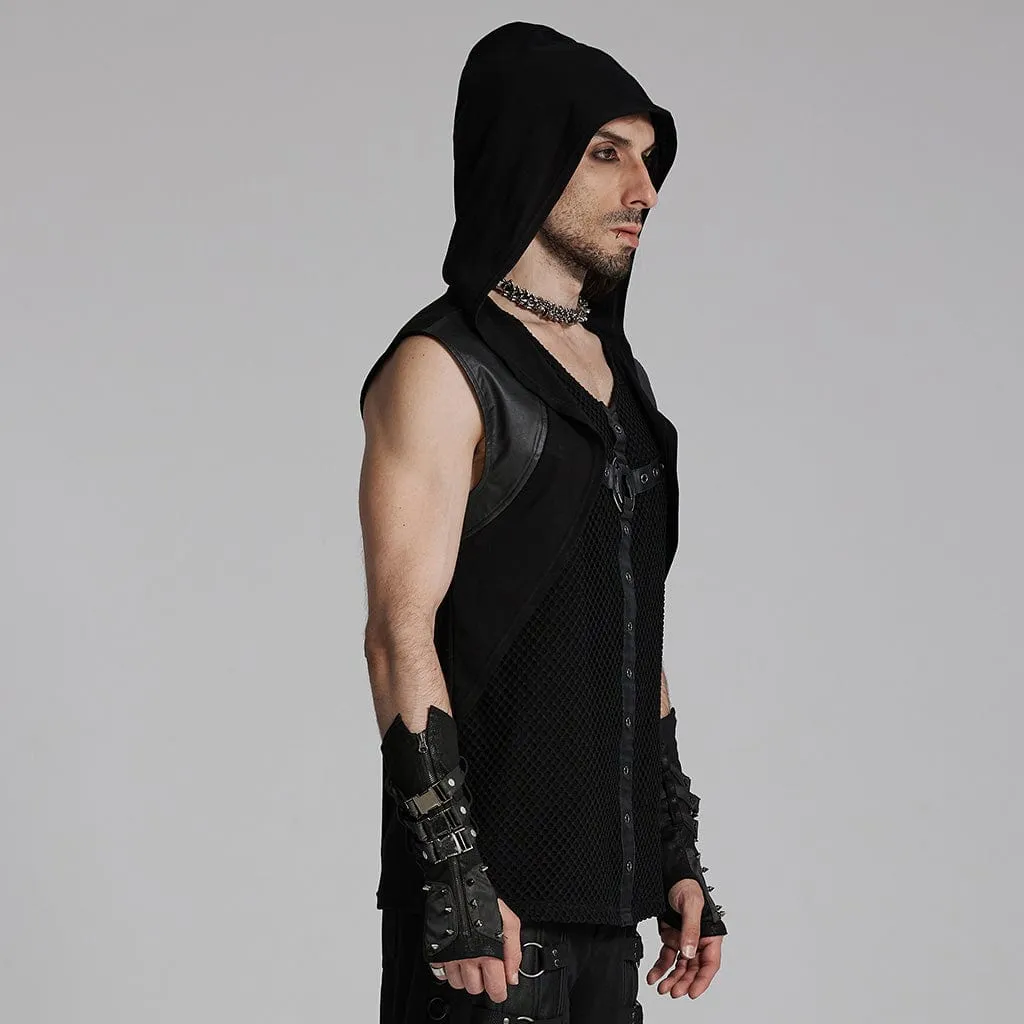 Men's Punk Mesh Eyelets Vest with Hood