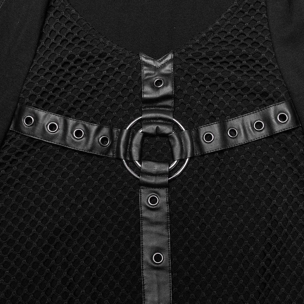 Men's Punk Mesh Eyelets Vest with Hood