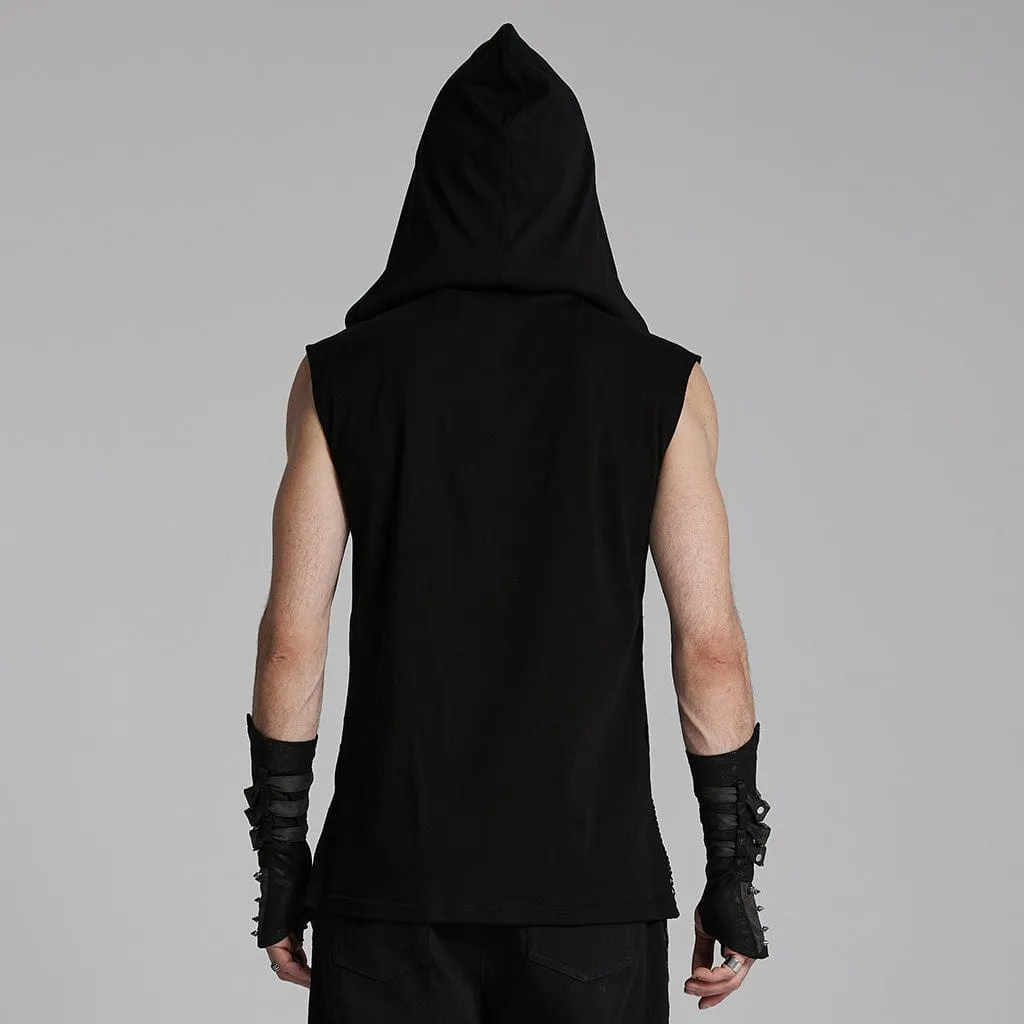 Men's Punk Mesh Eyelets Vest with Hood