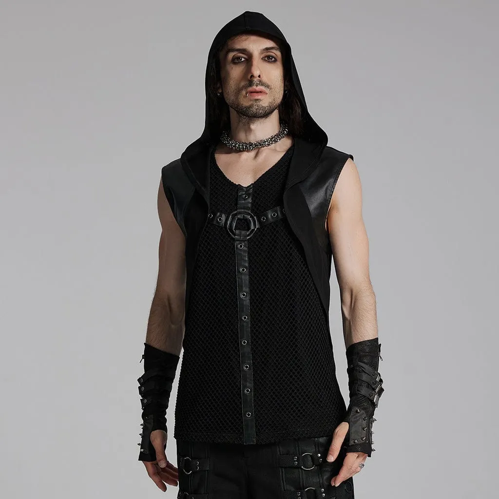 Men's Punk Mesh Eyelets Vest with Hood