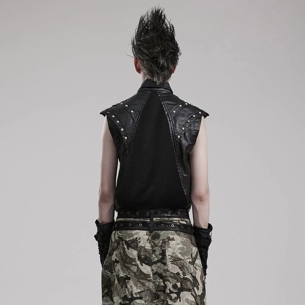 Men's Punk Splice Mesh Faux Leather Vest