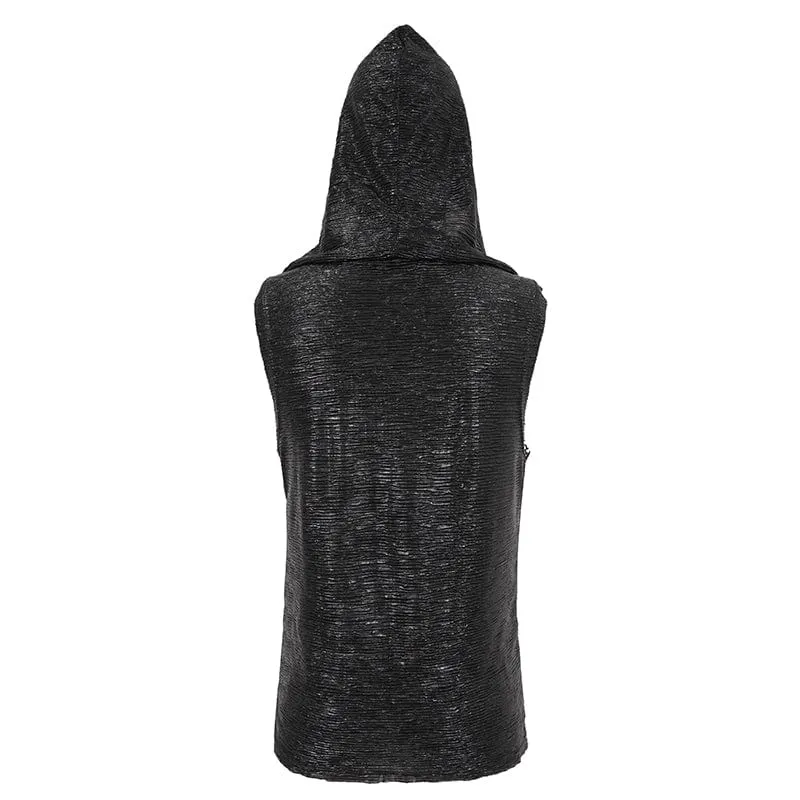 Men's Punk Strappy Mesh Splice Vest with Hood