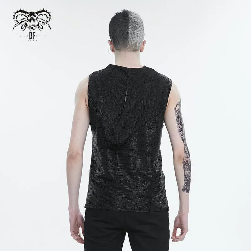 Men's Punk Strappy Mesh Splice Vest with Hood