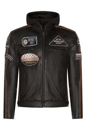 Mens Racing Hooded Leather Biker Jacket-Detroit
