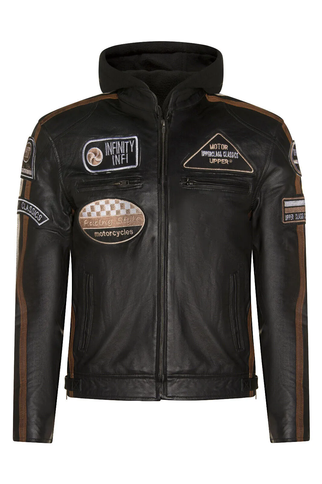 Mens Racing Hooded Leather Biker Jacket-Detroit