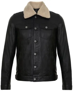Mens Removable Collar Leather Trucker Jacket-Zagreb