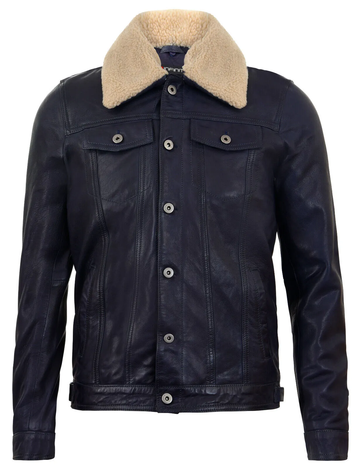 Mens Removable Collar Leather Trucker Jacket-Zagreb