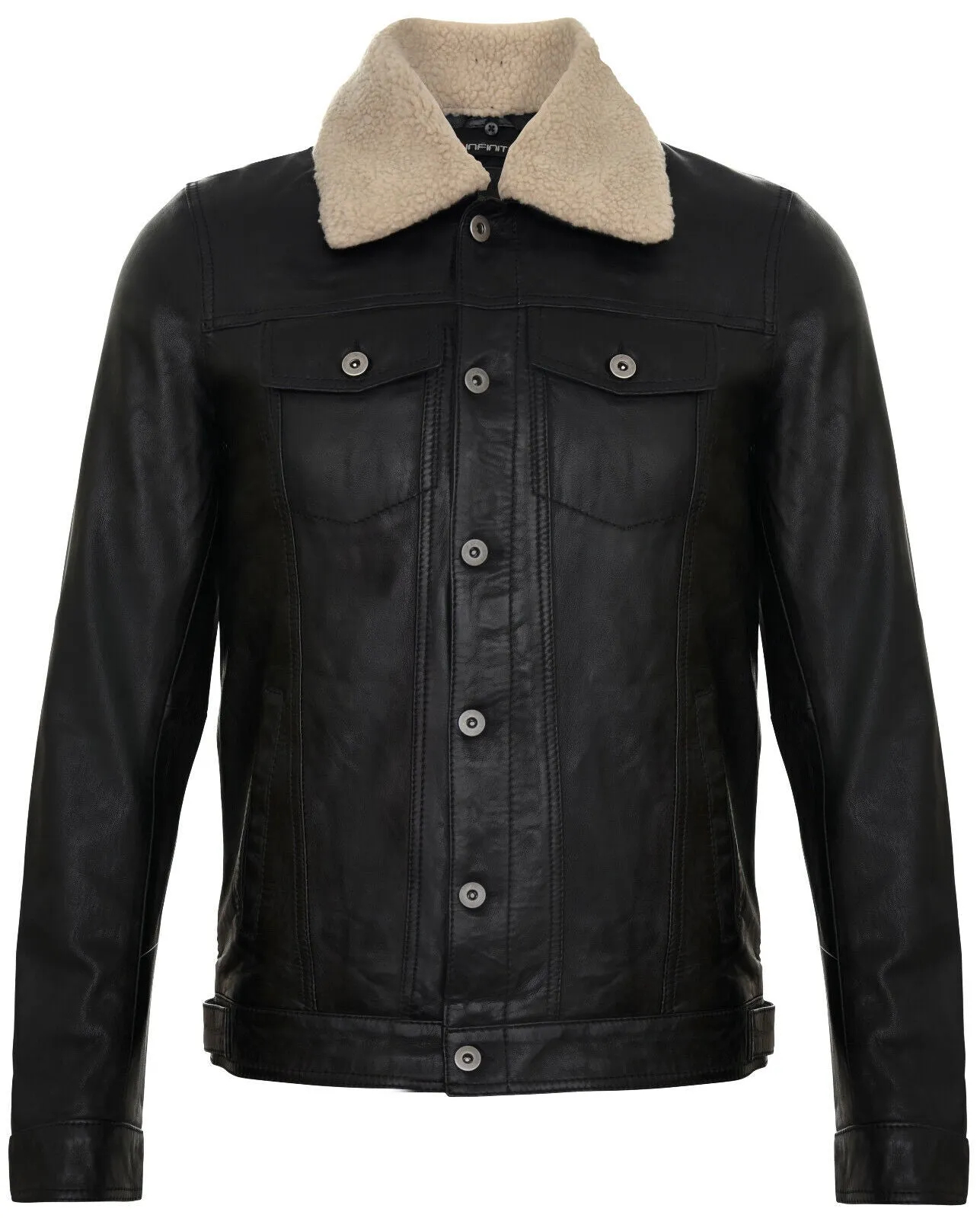 Mens Removable Collar Leather Trucker Jacket-Zagreb