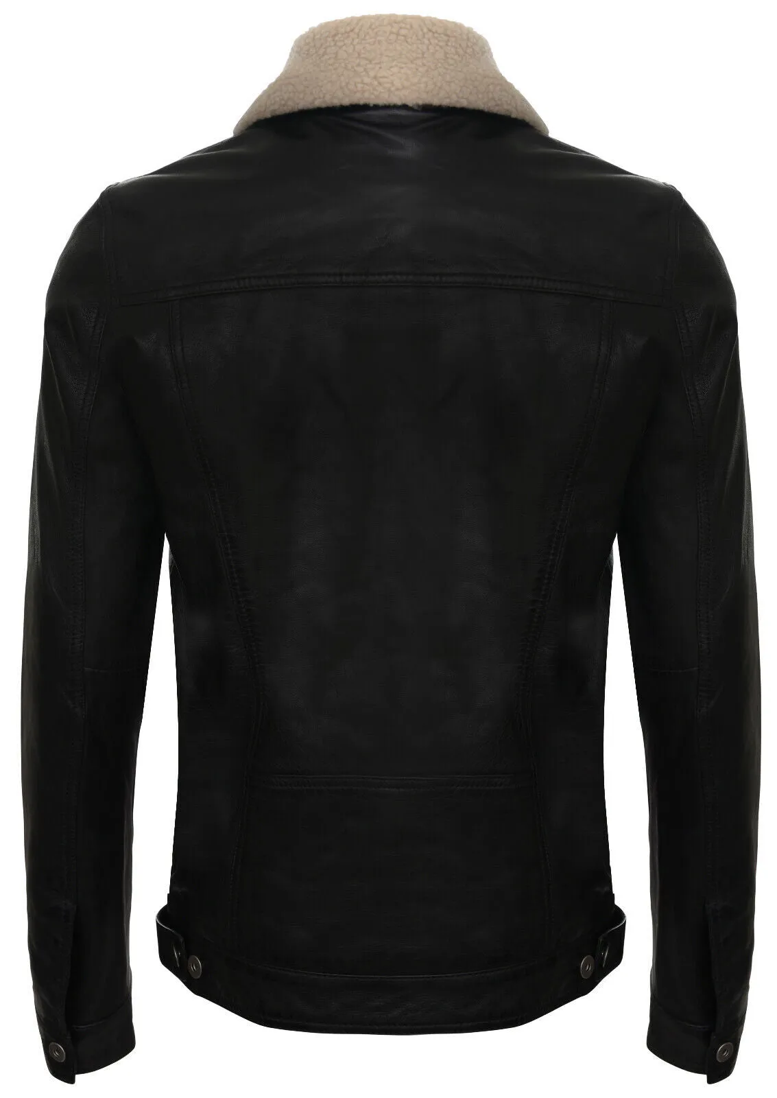 Mens Removable Collar Leather Trucker Jacket-Zagreb
