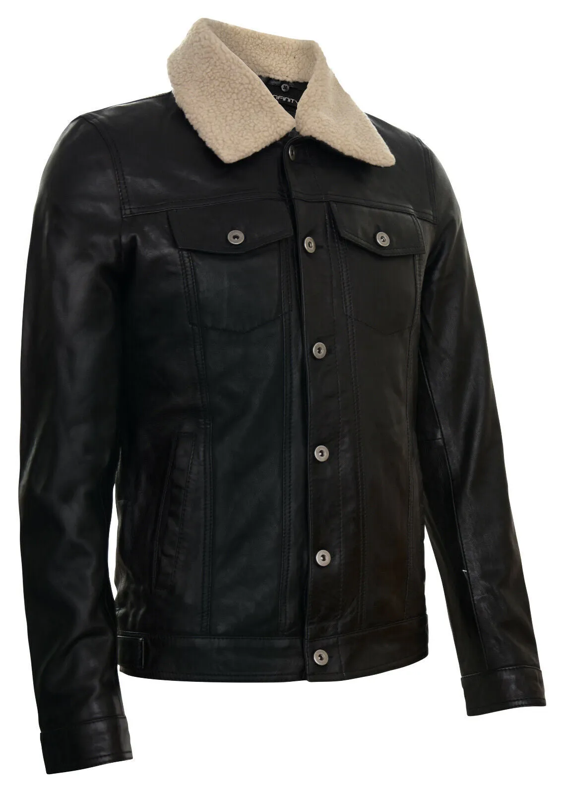 Mens Removable Collar Leather Trucker Jacket-Zagreb