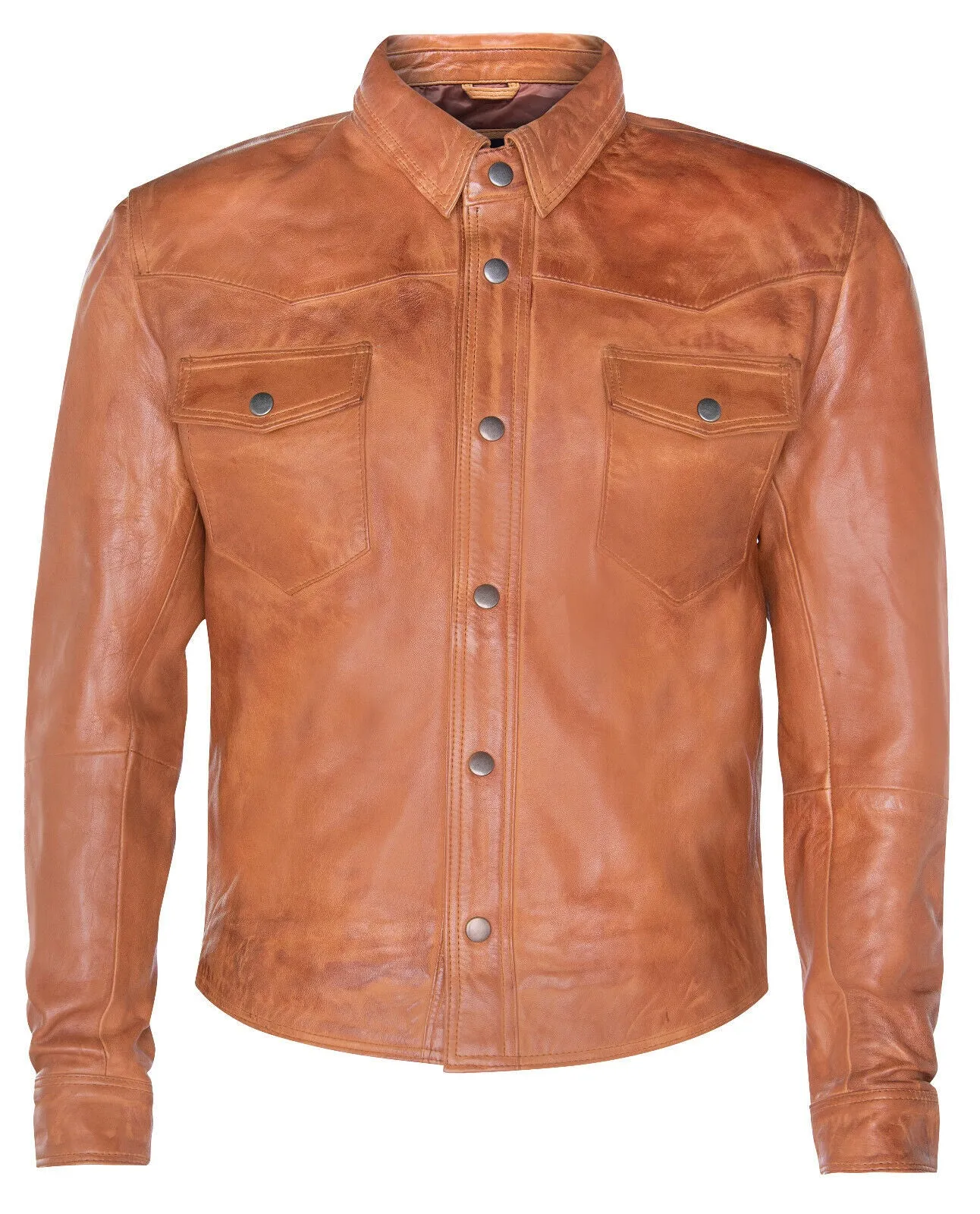Mens Retro Leather Shirt Jeans Jacket-Beijing