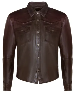 Mens Retro Leather Shirt Jeans Jacket-Beijing