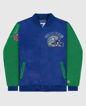Men's Seattle Seahawks Varsity Satin Full-Snap Jacket In Blue