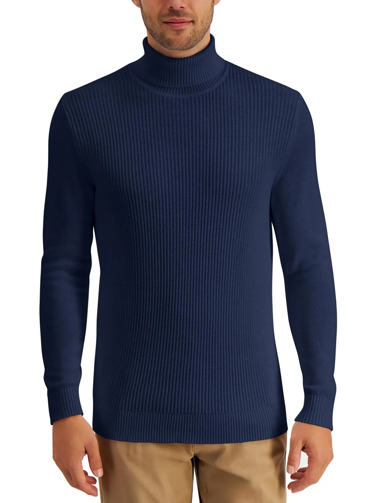Mens Textured Cotton Turtleneck Sweater