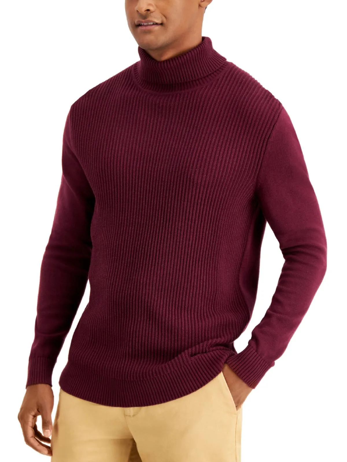 Mens Textured Cotton Turtleneck Sweater