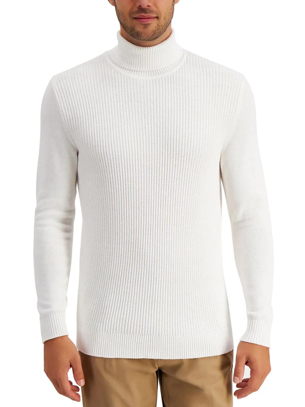 Mens Textured Cotton Turtleneck Sweater
